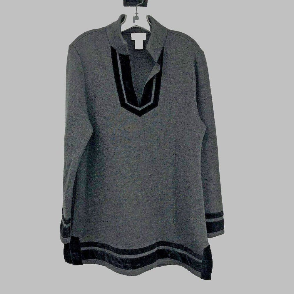 Soft Surroundings Runway Pullover Tunic Womens XL Used Velvet Trim Knit Top